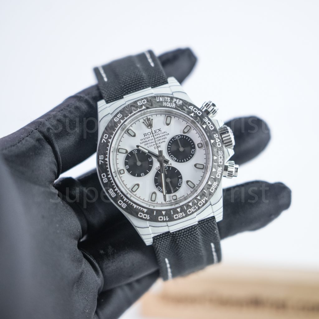 Rolex Cosmograph Daytona DiW Carbon Fiber White Dial 40mm Replica Watches - 3