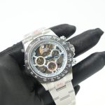 Rolex Daytona Steel Skeleton Ice Blue Dial Carbon Bezel Steel Oyster Bracelet 40mm Replica Watches - 3