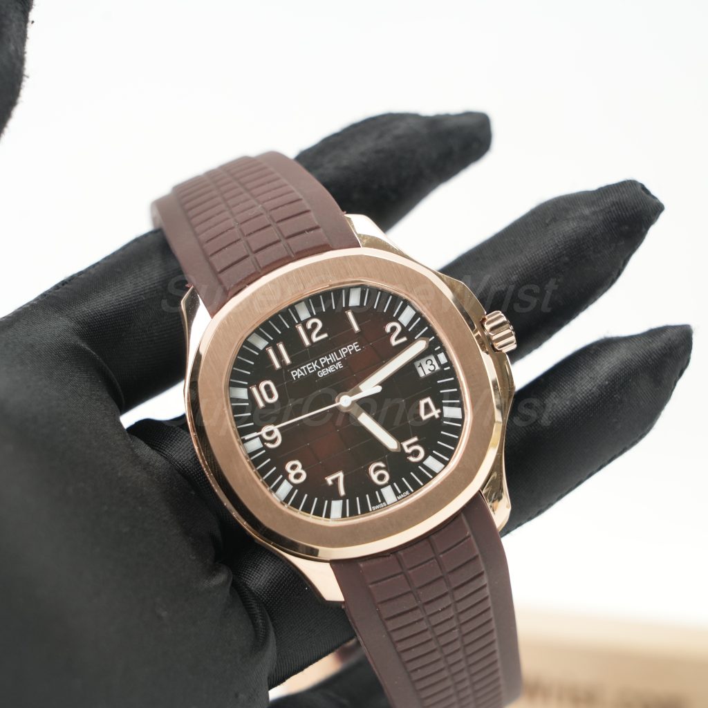 Patek Philippe Aquanaut 5167R Rose Gold Brown Dial Rose Gold Bezel Brown Rubber Strap 40mm Replica Watches - 3