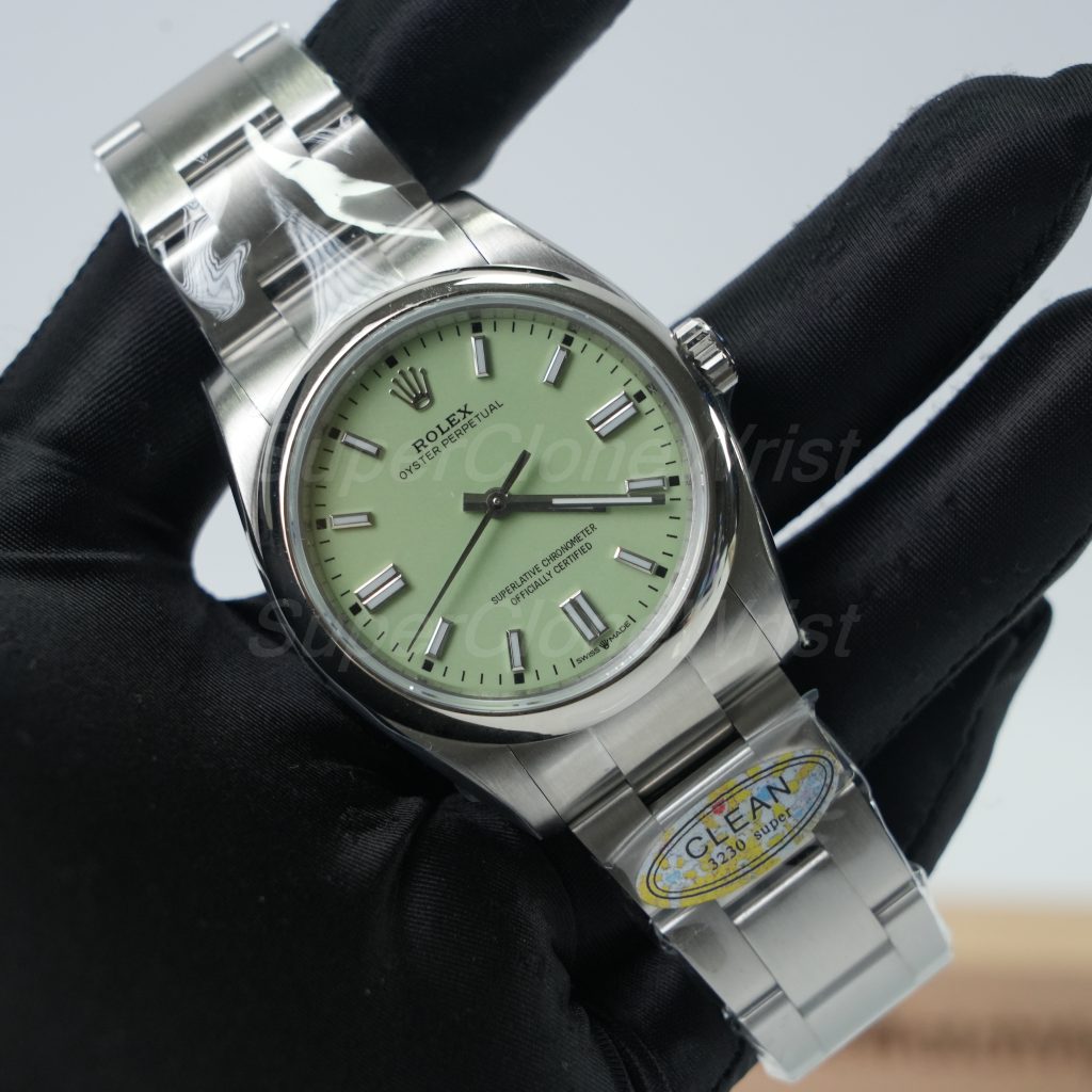 Rolex Oyster Perpetual Steel Pistachio Green Dial Steel Bezel Steel Oyster Bracelet 36mm Replica Watches - 3