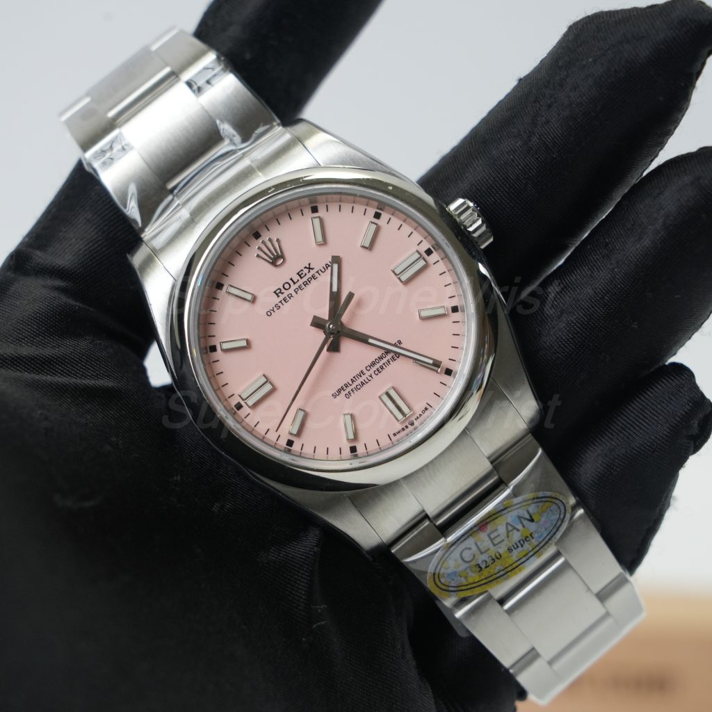 Rolex Oyster Perpetual Steel Candy Pink Dial Steel Bezel Steel Oyster Bracelet 36mm Replica Watches - 3