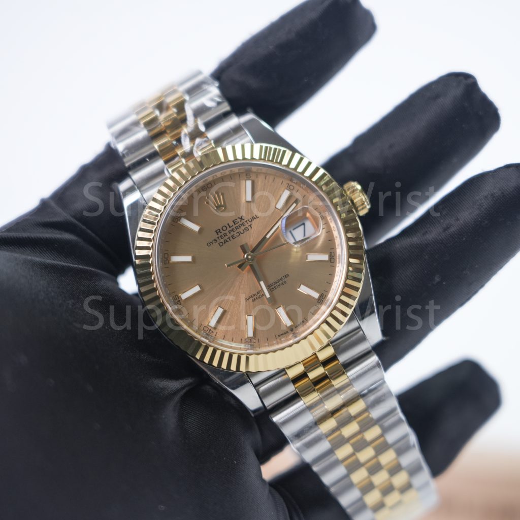 Rolex Datejust 126333 Two-Tone Yellow Gold Champagne Dial Fluted Bezel Jubilee Bracelet 41mm Replica Watches - 3