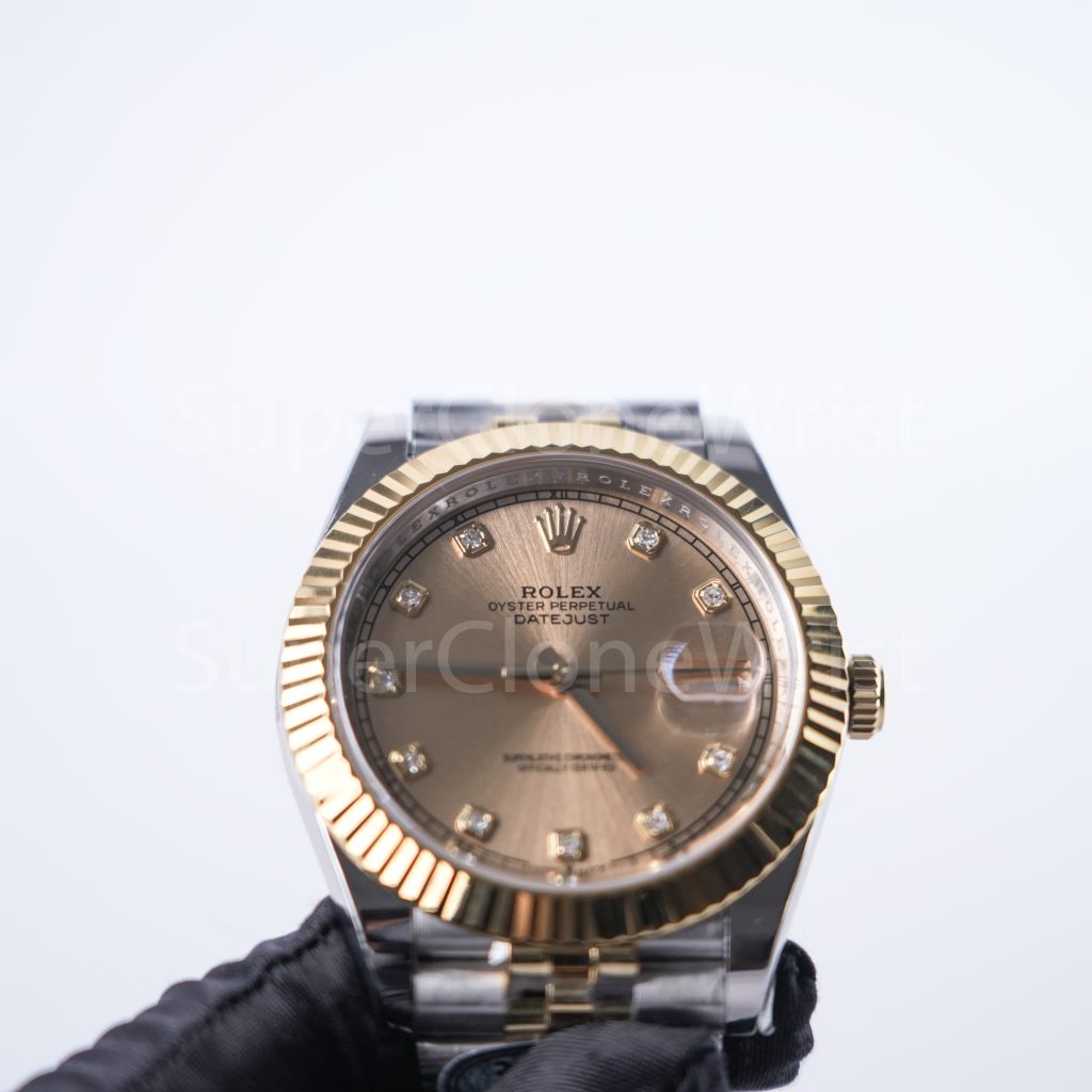 Rolex Datejust 126333 Two-Tone Yellow Gold Champagne Sunray Diamond Dial Fluted Bezel Jubilee Bracelet 41mm Replica Watches - 3