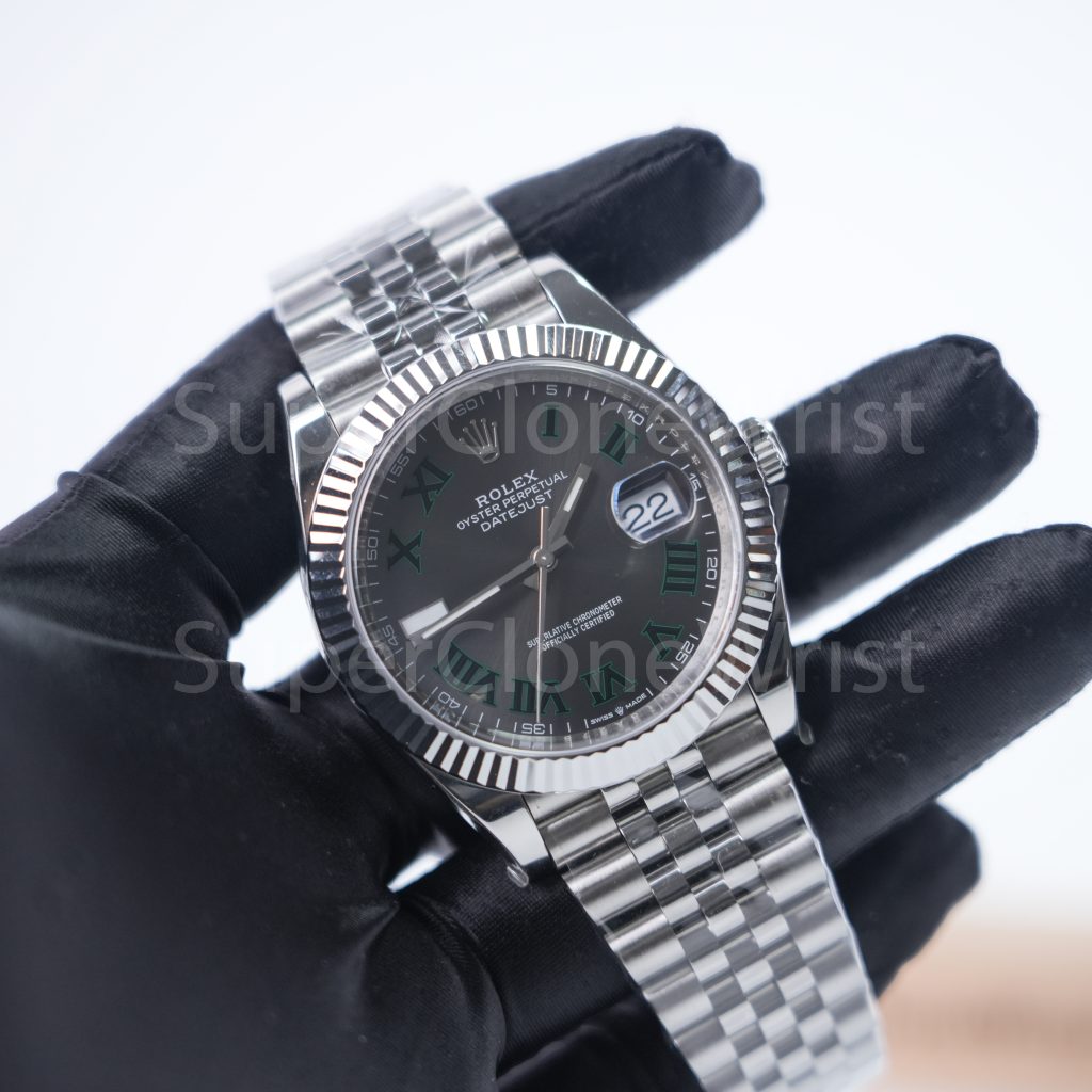 Rolex Datejust 126334 Steel Wimbledon Grey Sunray Roman Dial Fluted Bezel Jubilee Bracelet 41mm Replica Watches - 3