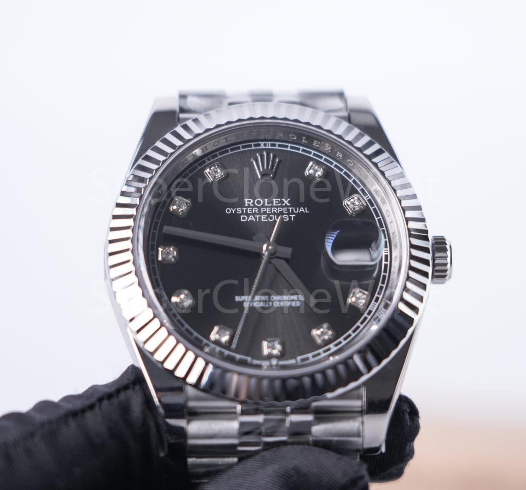 Rolex Datejust 126334 Steel Slate Grey Sunray Diamond Dial Fluted Bezel Jubilee Bracelet 41mm Replica Watches - 3
