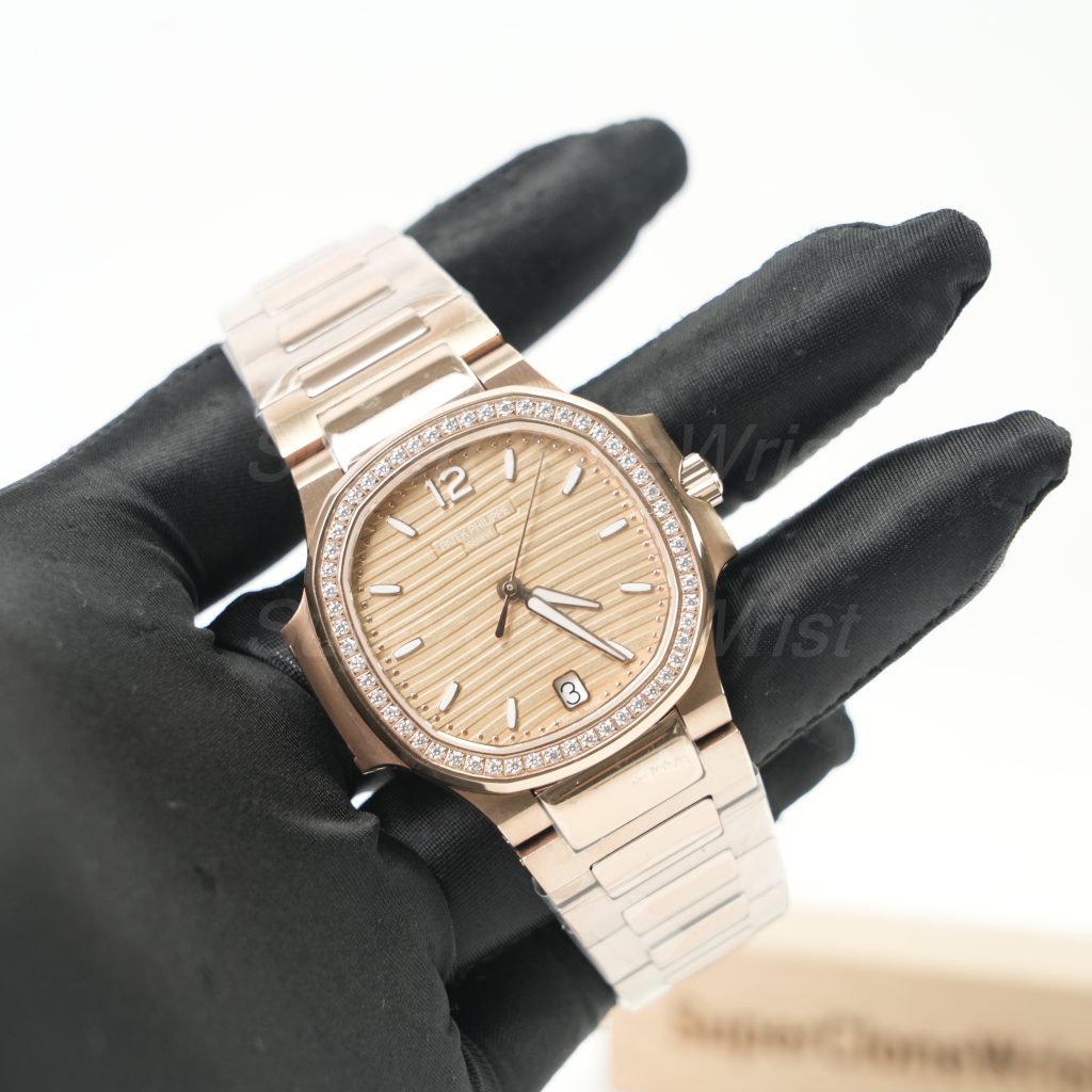 Patek Philippe Nautilus 7118/1200R Rose Gold Golden Brown Opaline Dial Diamond Bezel Rose Gold Bracelet 35mm Replica Watches - 3
