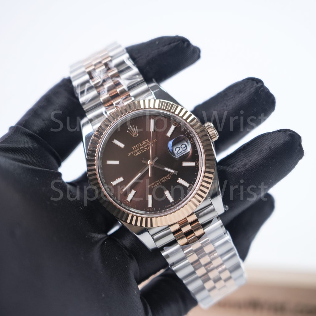 Rolex Datejust 126331 Two-Tone Rose Gold Chocolate Dial Fluted Bezel Jubilee Bracelet 41mm Replica Watches - 3