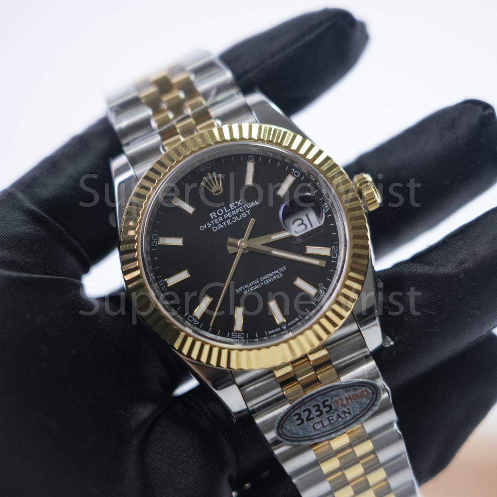 Rolex Datejust 126333 Two-Tone Yellow Gold Black Dial Fluted Bezel Jubilee Bracelet 41mm Replica Watches - 3