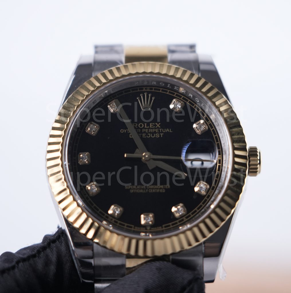 Rolex Datejust 126333 Two-Tone Yellow Gold Black Diamond Dial Fluted Bezel Two-Tone Oyster Bracelet 41mm Replica Watches - 3