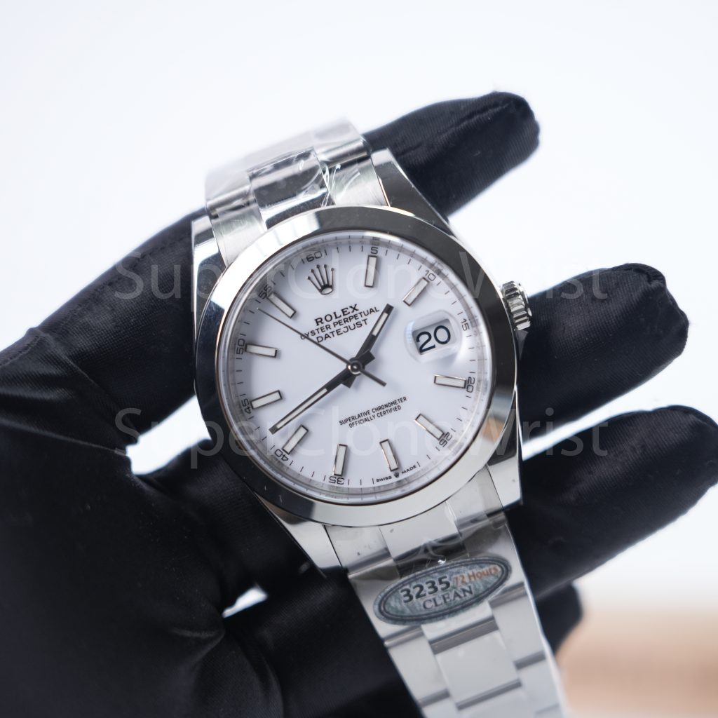 Rolex Datejust 126300 Steel White Dial Smooth Bezel Steel Oyster Bracelet 41mm Replica Watches - 3