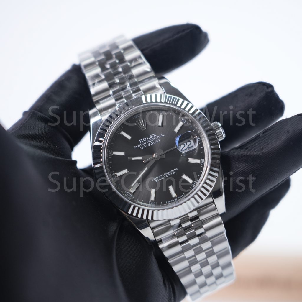 Rolex Datejust 126334 Steel Black Sunray Dial Fluted Bezel Jubilee Bracelet 41mm Replica Watches - 3