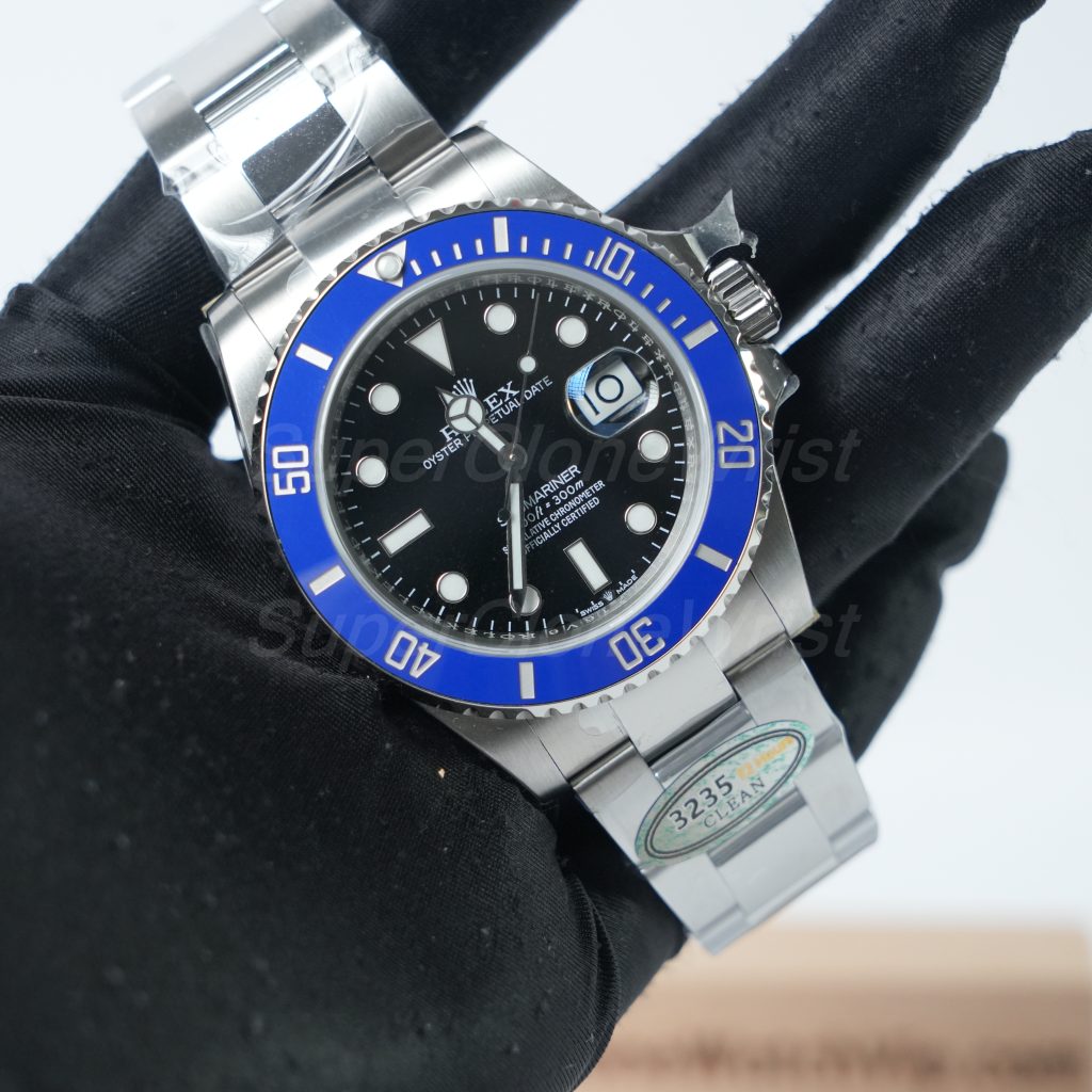 Rolex Submariner Date Steel Black Dial Blue Bezel Oyster Bracelet 41mm Replica Watches - 3