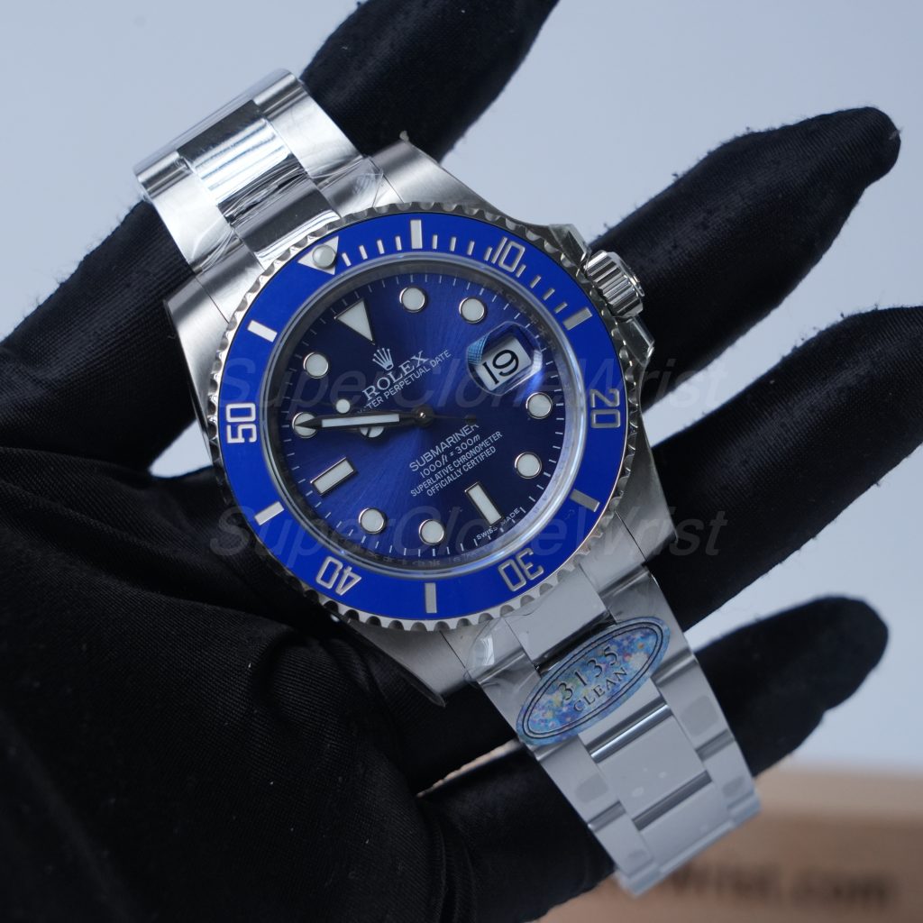 Rolex Submariner Steel Blue Dial Blue Bezel Oyster Bracelet 40mm Replica Watches - 3