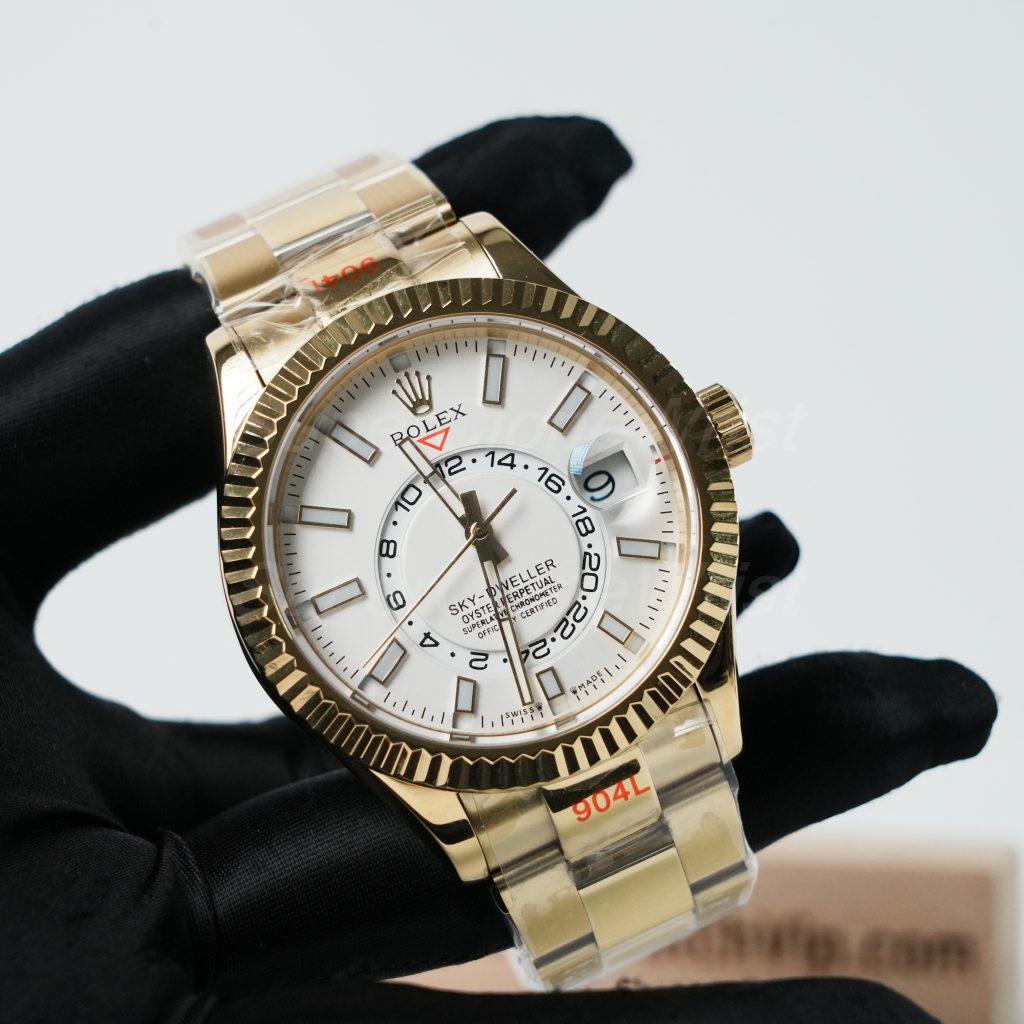 Rolex-Sky-Dweller-336239-White-Dial-Yellow-Gold-42mm Super Clone Watches Replica Watches - 3