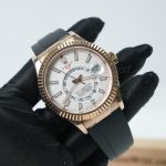 Rolex-Sky-Dweller-336235-White-Dial-Rose-Gold-Rubber-Strap-42mm Super Clone Watches Replica Watches - 3