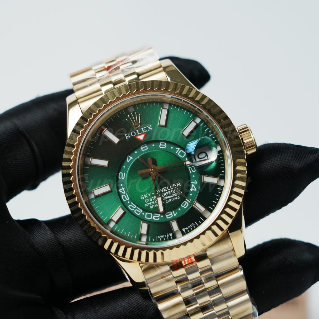 Rolex-Sky-Dweller-326238-Forest-Green-Dial-Yellow-Gold-42mm Super Clone Watches Replica Watches - 3