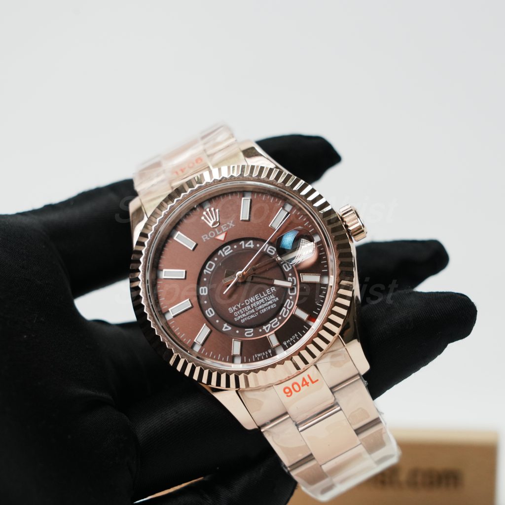 Rolex-Sky-Dweller-326235-Coffee-Dial-Rose-Gold-42mm Super Clone Watches Replica Watches - 3