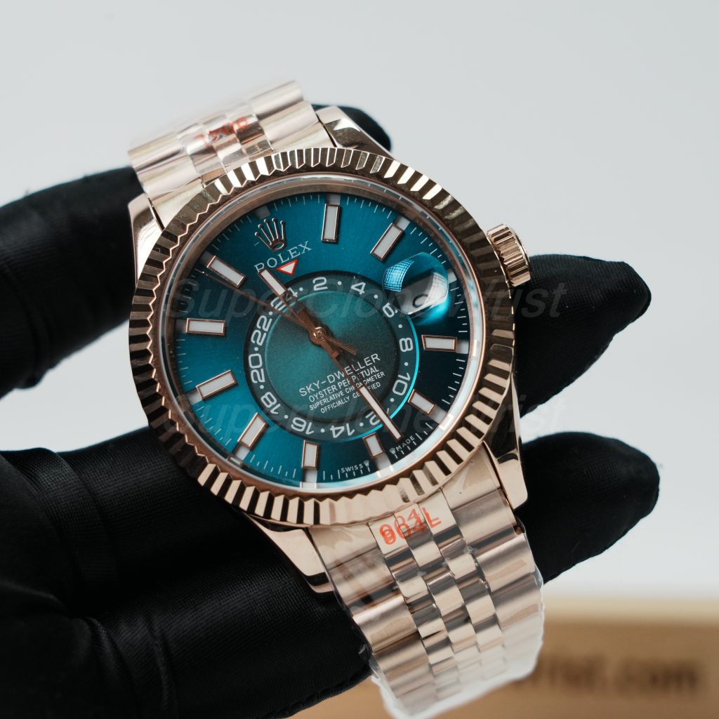 Rolex-Sky-Dweller-326235-Blue-Green-Dial-Rose-Gold-42mm Super Clone Watches Replica Watches - 3