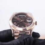 Rolex Day-Date 228235 Rose Gold Chocolate Sunray Roman Dial Fluted Bezel President Bracelet 40mm Replica Watches - 3