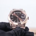 Rolex Day-Date 228235 Rose Gold Chocolate Sunray Baguette Diamond Dial Fluted Bezel President Bracelet 40mm Replica Watches - 3