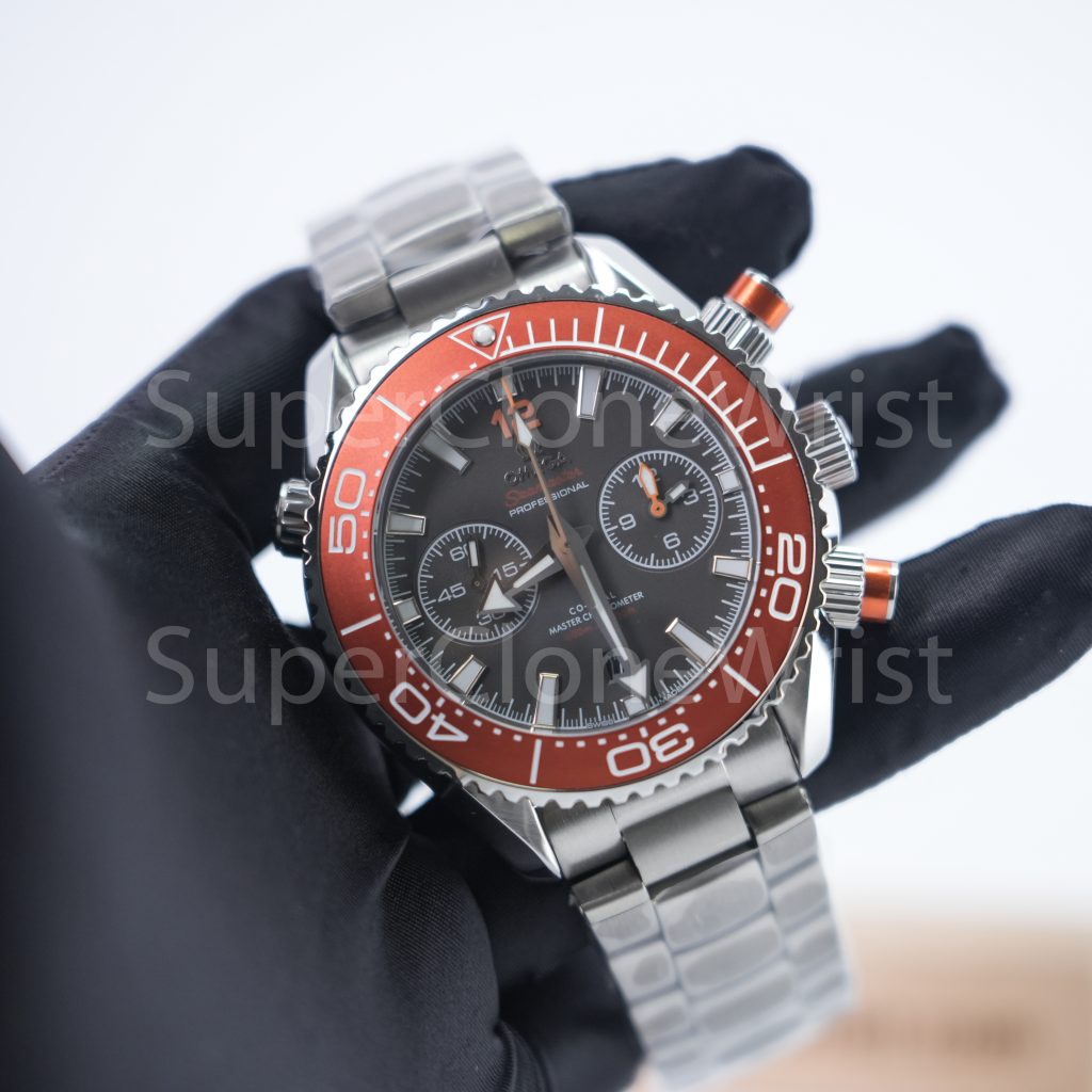 Omega Seamaster 215.30.46.51.99.001 Steel Grey Dial Orange Ceramic Bezel Steel Bracelet 45.5mm Replica Watches - 3