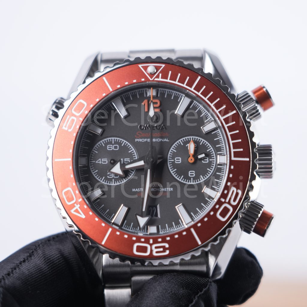 Omega Seamaster 215.30.46.51.99.001 Steel Grey Dial Orange Ceramic Bezel Steel Bracelet 45.5mm Replica Watches - 4