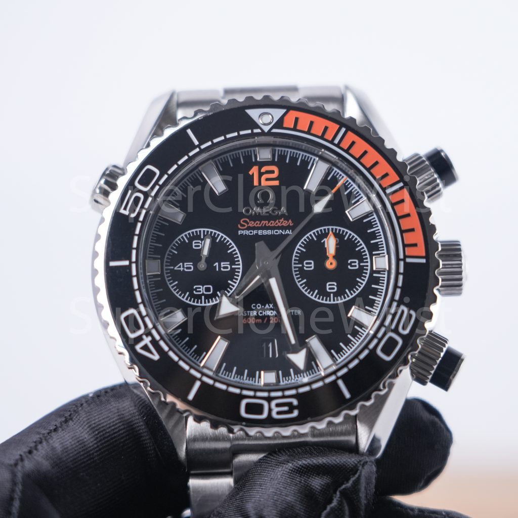 Omega Seamaster 215.30.46.51.01.002 Steel Black Dial Black and Orange Ceramic Bezel Steel Bracelet 45.5mm Replica Watches - 4