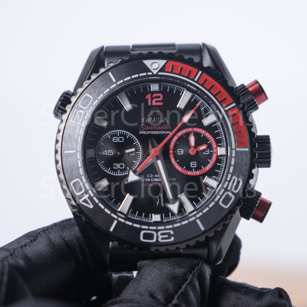 Omega Seamaster 215.92.46.51.01.002 Black Ceramic Black Dial Black and Red Ceramic Bezel Black Steel Bracelet 45.5mm Replica Watches - 4