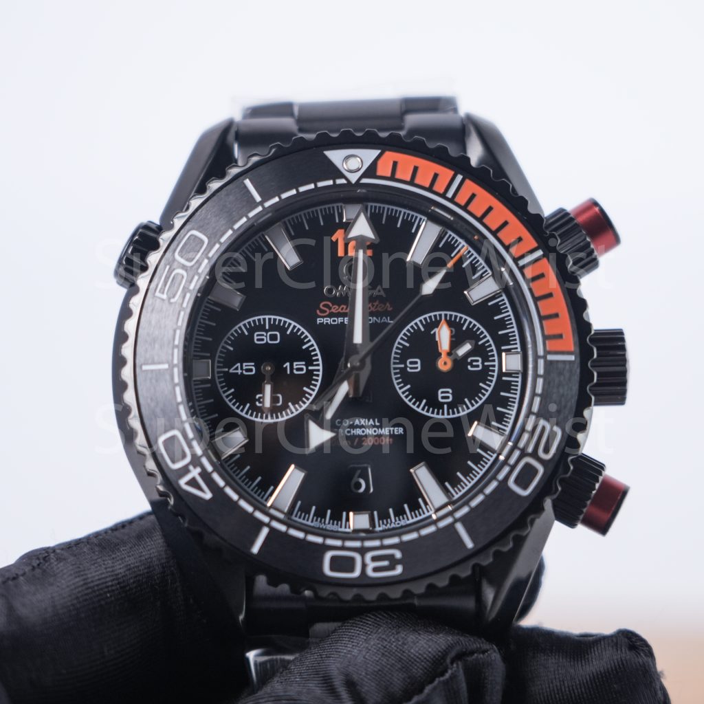 Omega Seamaster 215.92.46.51.01.001 Black Ceramic Black Dial Black and Orange Ceramic Bezel Black Steel Bracelet 45.5mm Replica Watches - 4