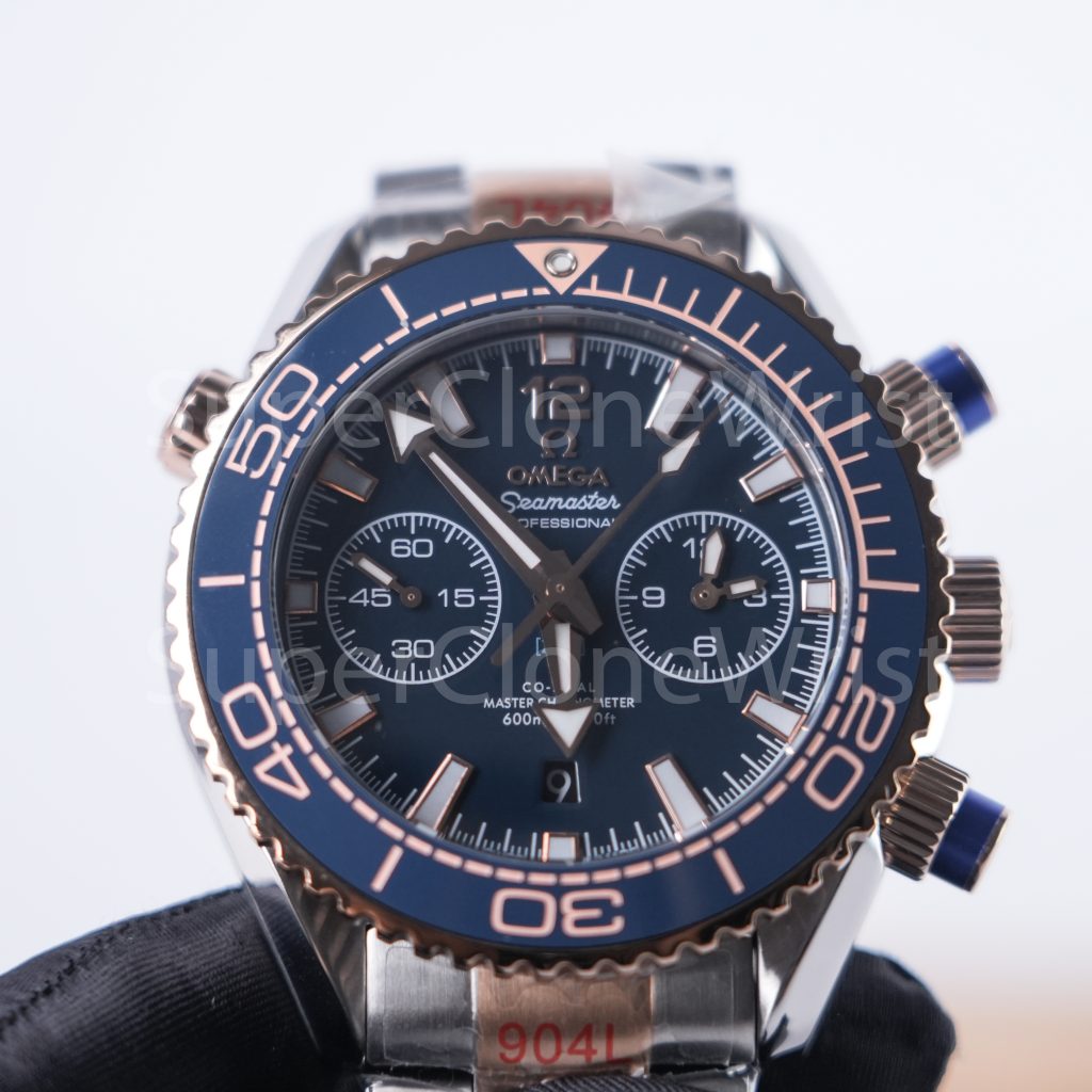 Omega Seamaster 215.20.46.51.03.001 Two-Tone Rose Gold Blue Dial Blue Ceramic Bezel Two-Tone Rose Gold Bracelet 45.5mm Replica Watches - 4