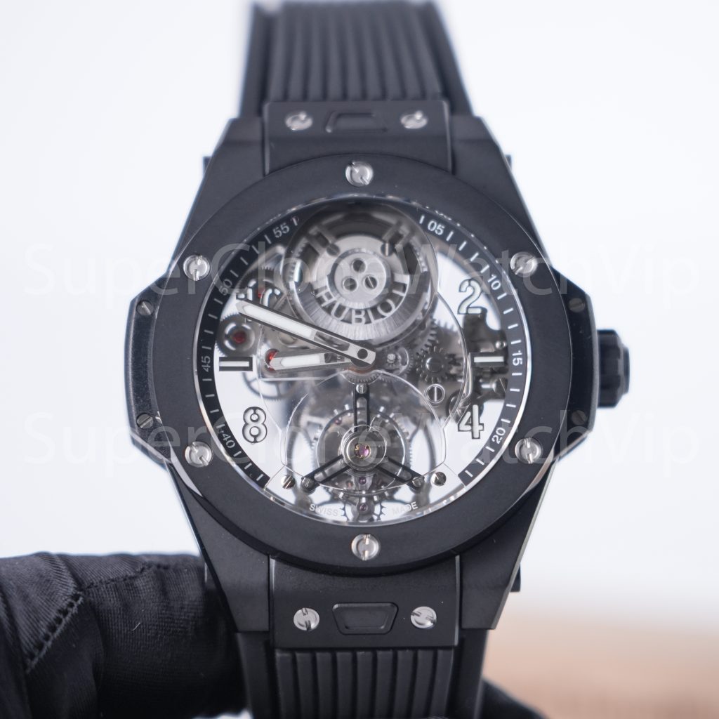 Hublot Big Bang 429.CX.0170.RX Black Ceramic Tourbillon Skeleton Dial Black Ceramic Bezel Black Rubber Strap 45mm Replica Watches - 4
