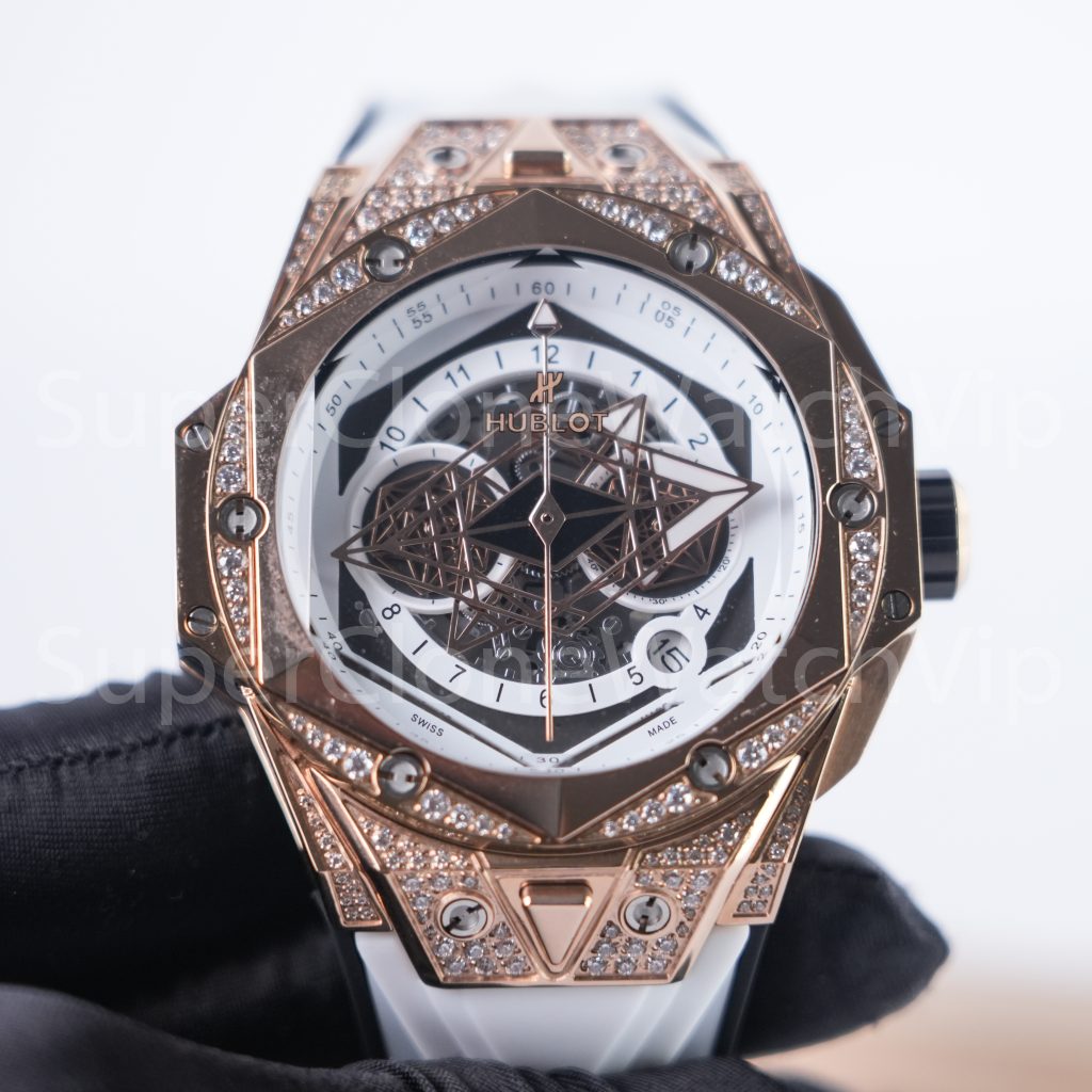 Hublot Big Bang Sang Bleu II King Gold Diamonds 418.OX.2001.RX.1604 Skeleton Dial 45mm Replica Watches - 4