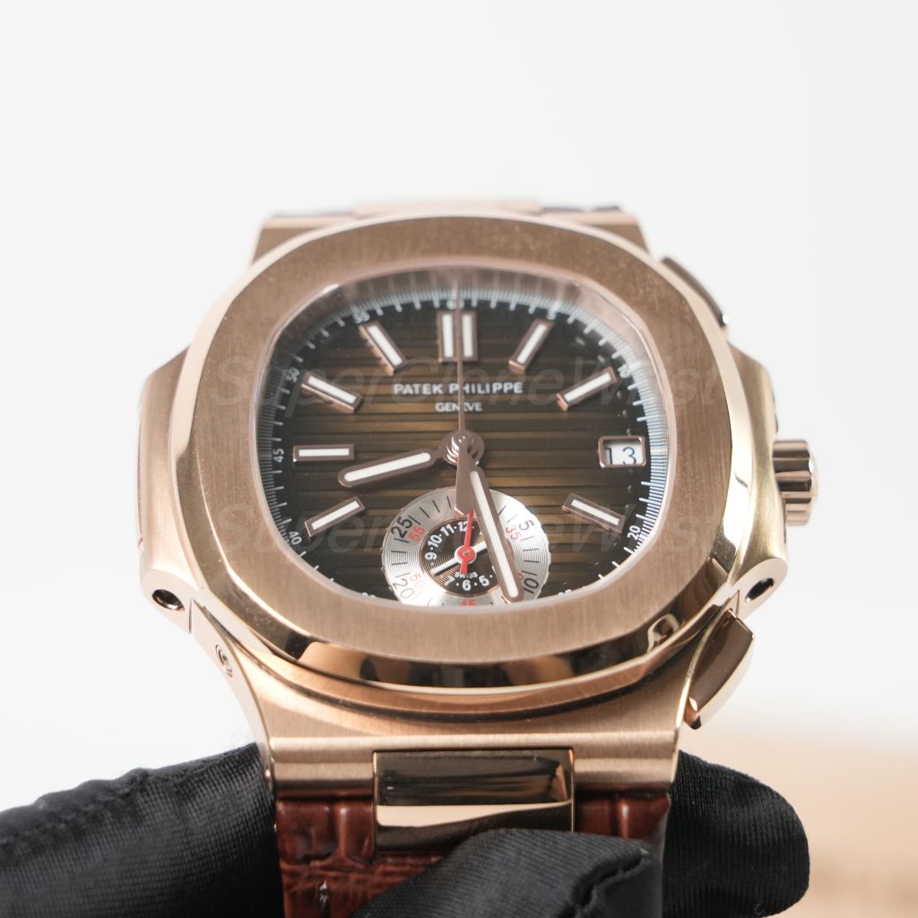 Patek Philippe Nautilus 5980R-001 Rose Gold Gradient Brown Dial Rose Gold Bezel Brown Alligator Leather Strap 40.5mm Replica Watches - 4