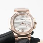 Patek Philippe Nautilus 7118/1200R Rose Gold Silvery Opaline Dial Diamond Bezel Rose Gold Bracelet 35mm Replica Watches - 4