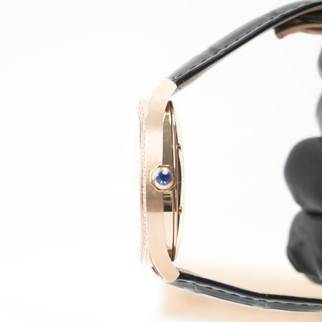 Cartier Drive de Cartier Rose Gold Diamond Bezel Cushion Case Black Dial Black Alligator Leather Strap 40mm Replica Watches - 4