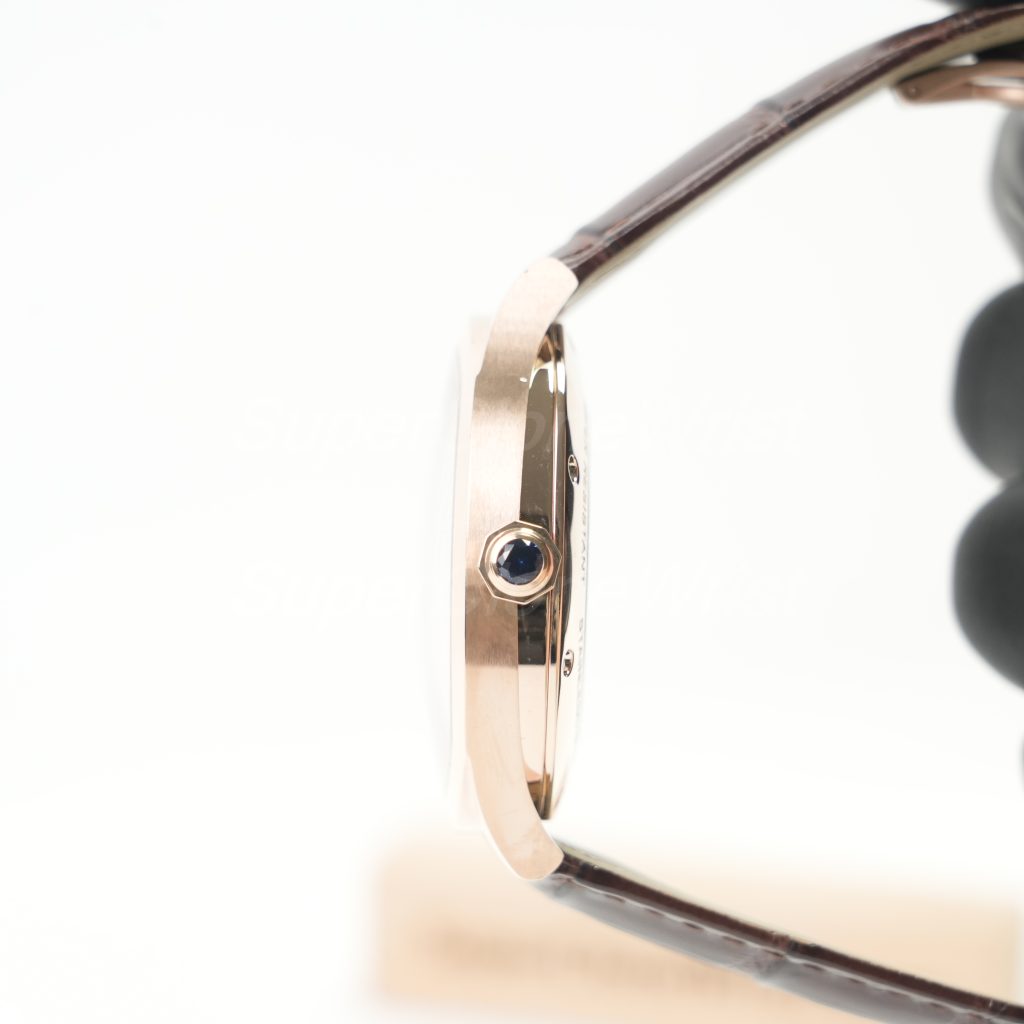 Cartier Drive de Cartier Rose Gold Cushion Case Silver Dial Brown Alligator Leather Strap 40mm Replica Watches - 4
