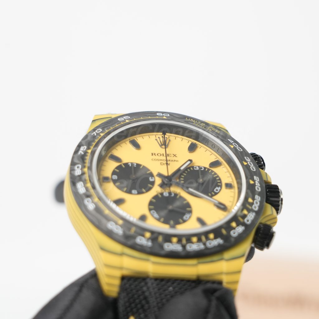 Rolex Daytona DiW Custom Bumblebee Yellow Carbon Black Yellow Panda Dial Carbon Bezel Black Fabric Strap 40mm Replica Watches - 4