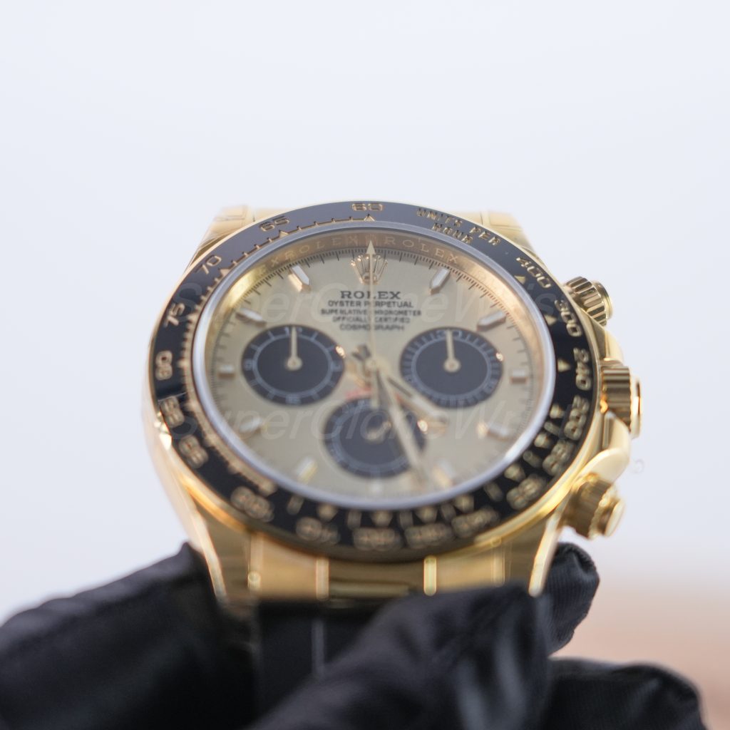 Rolex Daytona 126518LN Yellow Gold Champagne Dial Black Ceramic Bezel Black Rubber Strap 40mm Replica Watches - 4