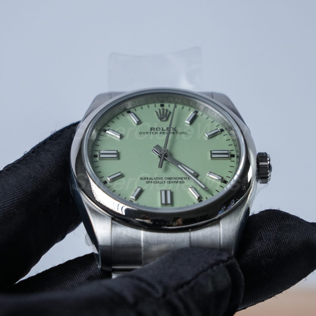 Rolex Oyster Perpetual Steel Pistachio Green Dial Steel Bezel Steel Oyster Bracelet 36mm Replica Watches - 4