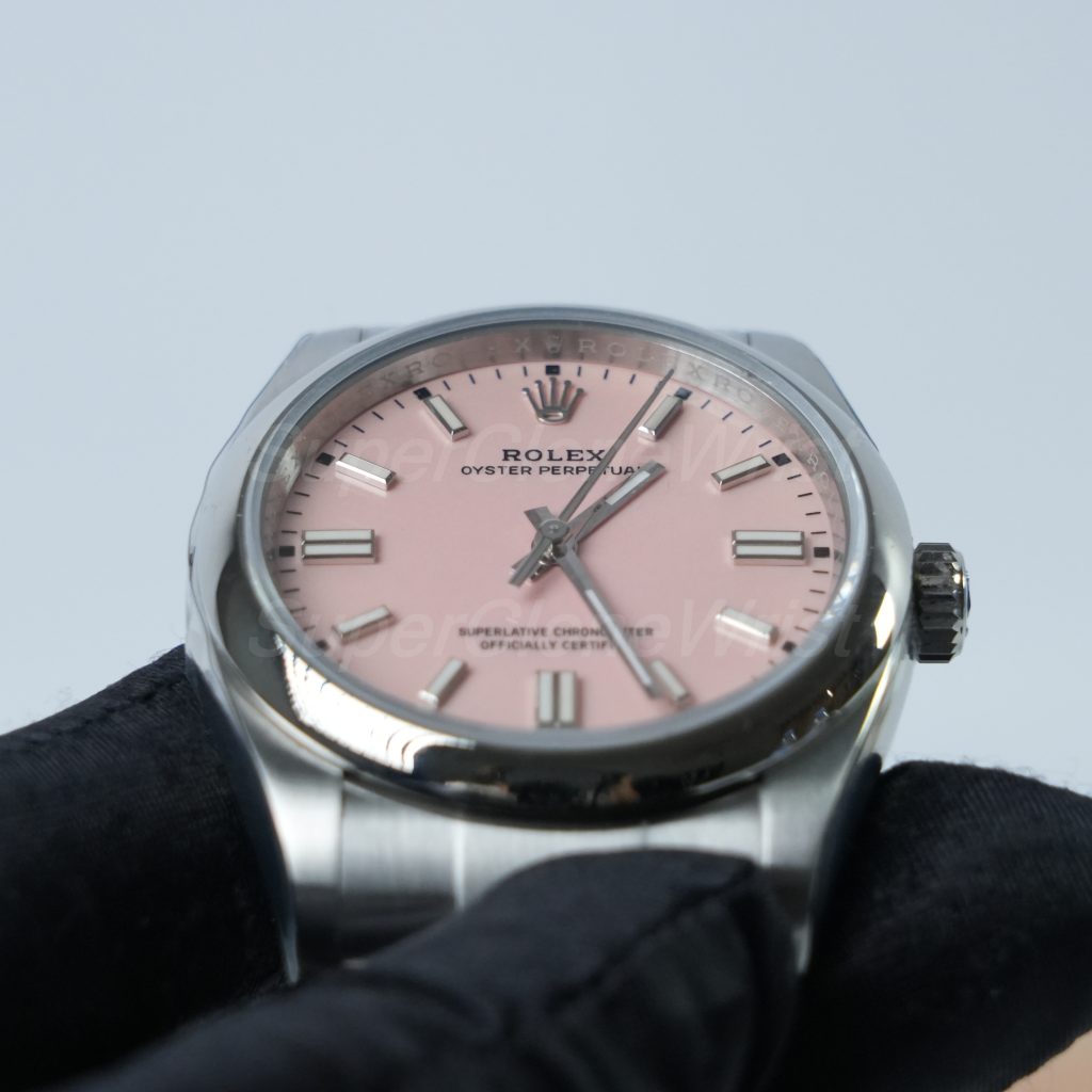Rolex Oyster Perpetual Steel Candy Pink Dial Steel Bezel Steel Oyster Bracelet 36mm Replica Watches - 4