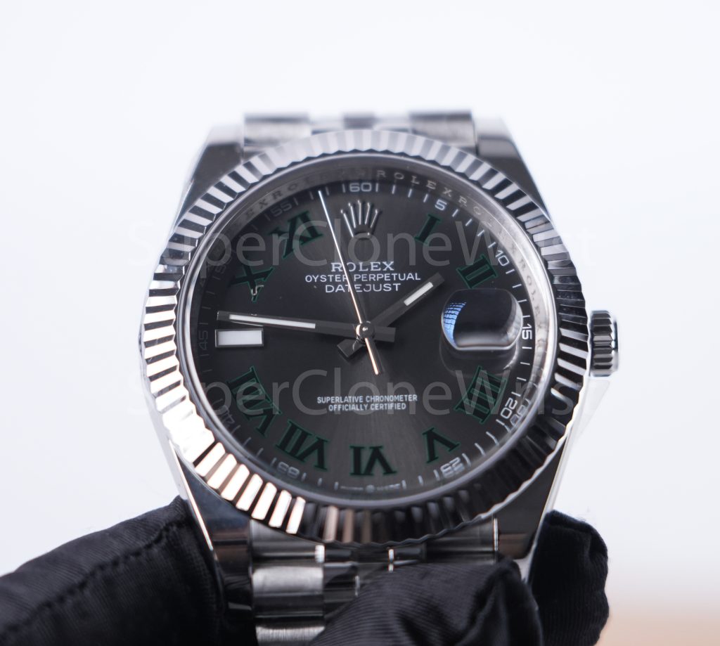 Rolex Datejust 126334 Steel Wimbledon Grey Sunray Roman Dial Fluted Bezel Jubilee Bracelet 41mm Replica Watches - 4