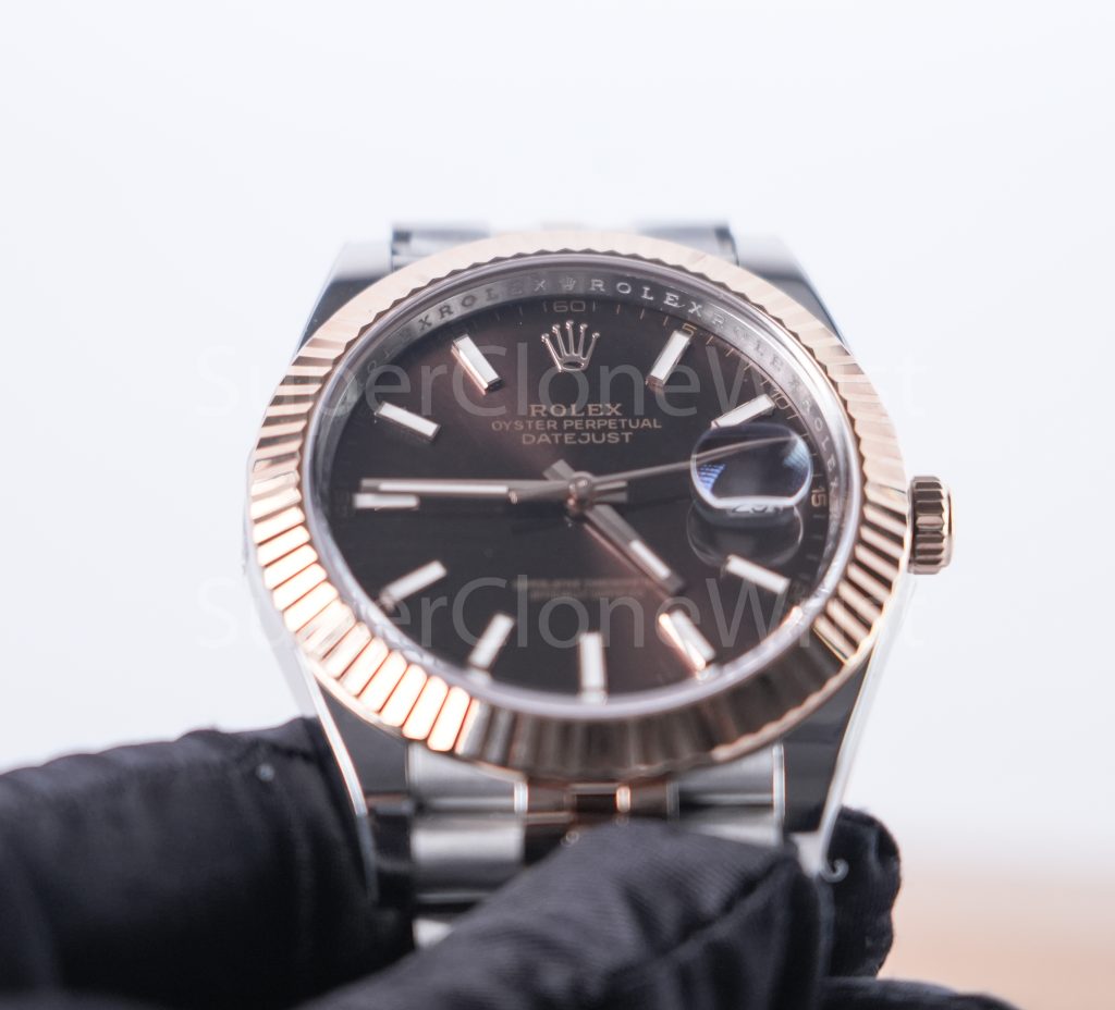 Rolex Datejust 126331 Two-Tone Rose Gold Chocolate Dial Fluted Bezel Jubilee Bracelet 41mm Replica Watches - 4