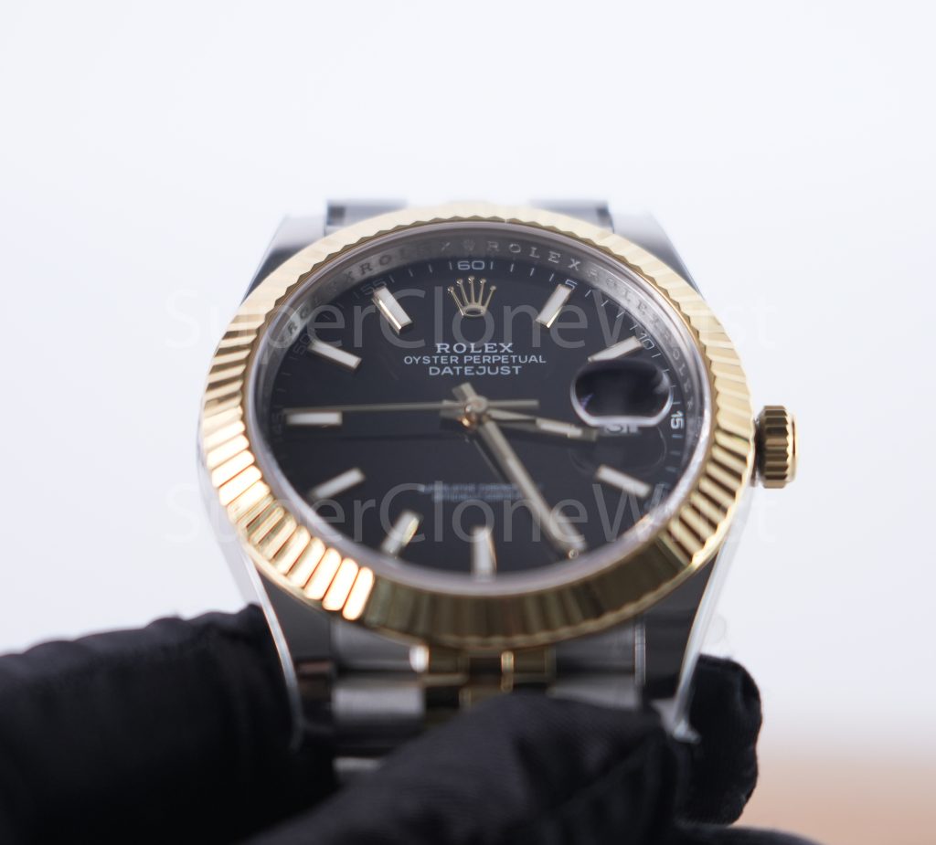 Rolex Datejust 126333 Two-Tone Yellow Gold Black Dial Fluted Bezel Jubilee Bracelet 41mm Replica Watches - 4