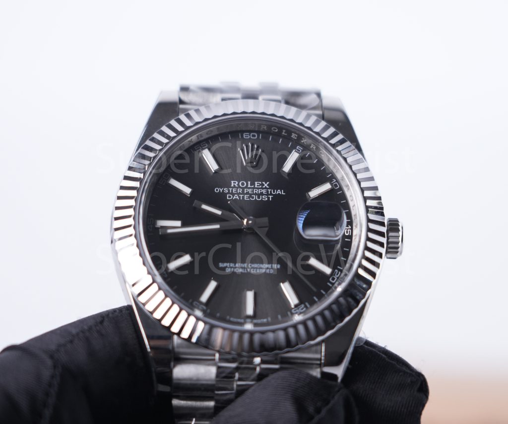Rolex Datejust 126334 Steel Black Sunray Dial Fluted Bezel Jubilee Bracelet 41mm Replica Watches - 4