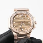Patek Philippe Nautilus 7118/1200R Rose Gold Golden Brown Opaline Dial Diamond Bezel Rose Gold Bracelet 35mm Replica Watches - 4