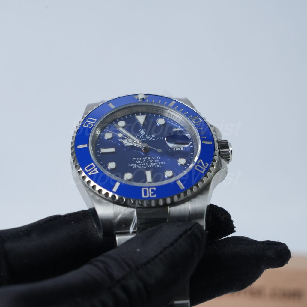 Rolex Submariner Steel Blue Dial Blue Bezel Oyster Bracelet 40mm Replica Watches - 4