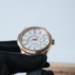 Rolex-Sky-Dweller-336235-White-Dial-Rose-Gold-Rubber-Strap-42mm Super Clone Watches Replica Watches - 4