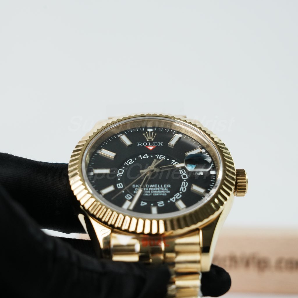 Rolex-Sky-Dweller-326238-Black-Dial-Yellow-Gold-42mm Super Clone Watches Replica Watches - 4