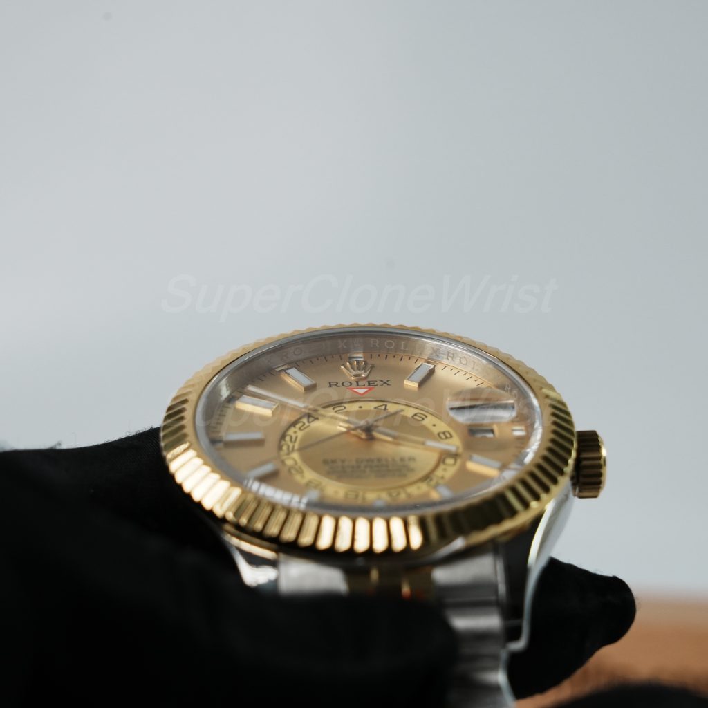 Rolex-Sky-Dweller-326933-Gold-Dial-Steel-Gold-42mm Super Clone Watches Replica Watches - 4