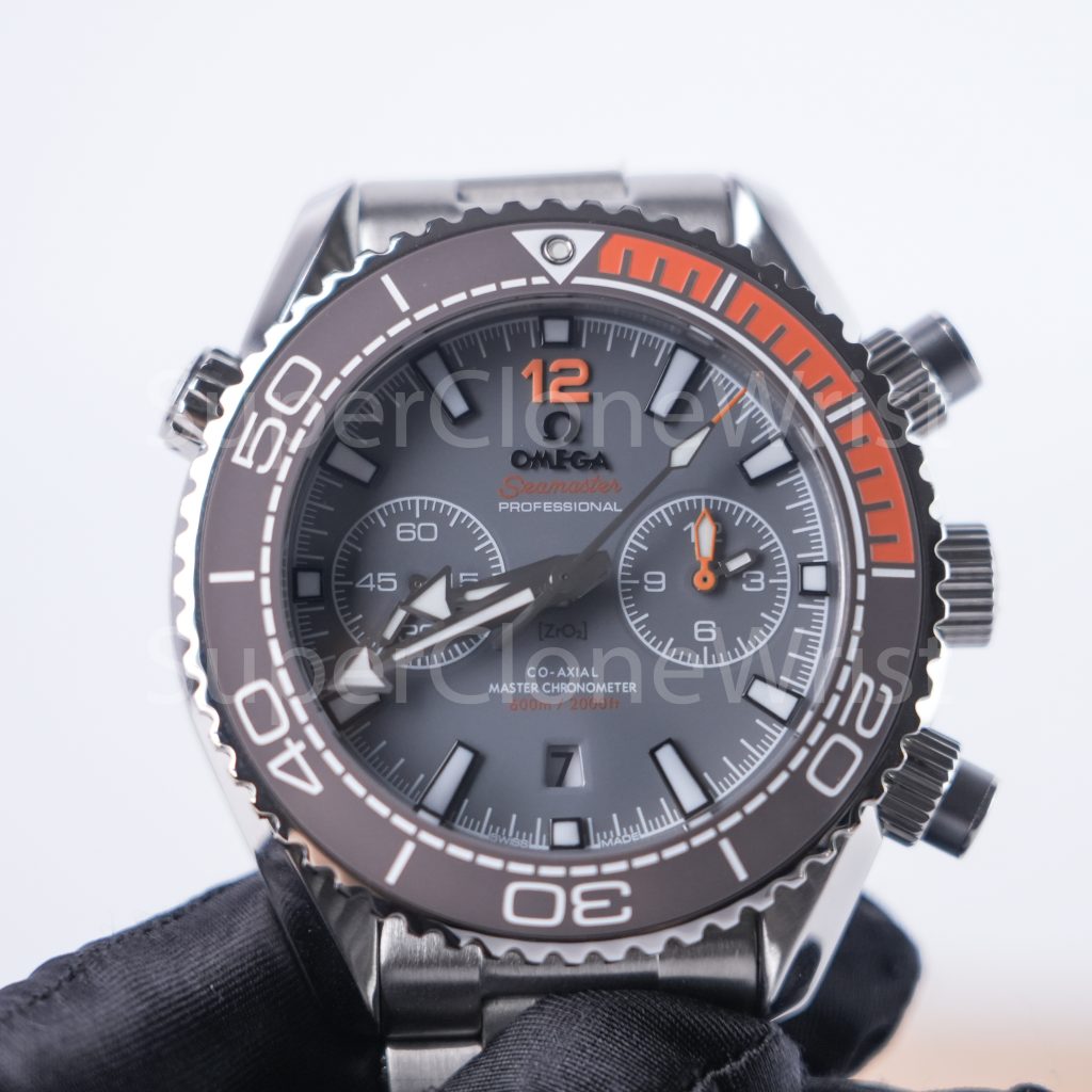 Omega Seamaster 215.30.46.51.99.001 Steel Grey Dial Grey/Orange Ceramic Bezel Steel Bracelet 45.5mm Replica Watches - 4